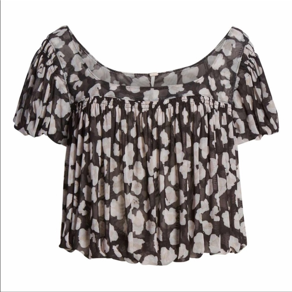 Free People Meg’s leopard print crop top black pink bubble hem mesh size XS - Picture 5 of 12